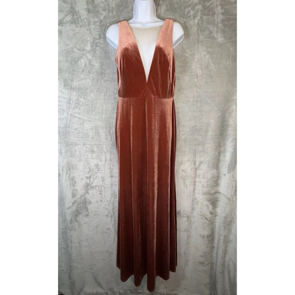 Jenny Yoo Collection Velvet Logan Plunging Gown Sz 10 Burnt Orange Event Dress